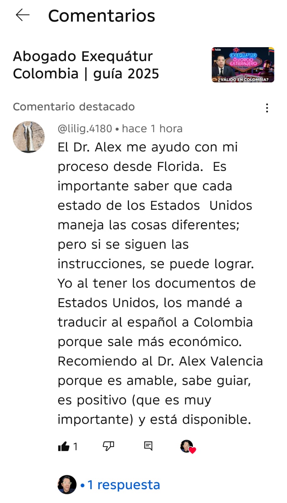 Testimonio Liliana - Exequátur Florida
