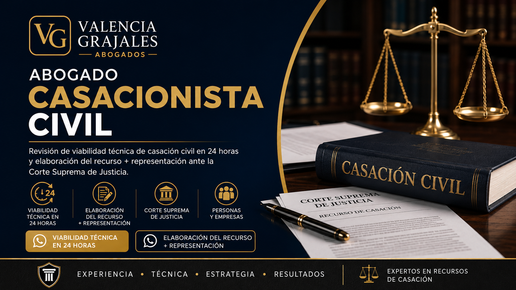 Abogado casacionista civil para viabilidad técnica de casación civil en 24 horas y elaboración del recurso con representación
