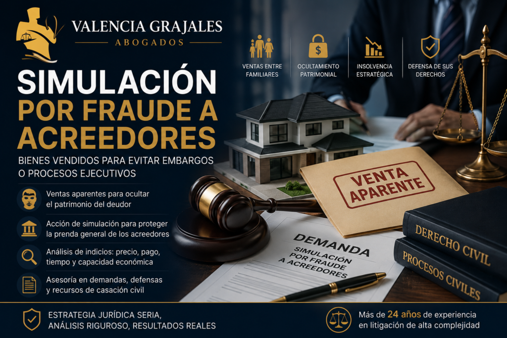 Simulación por fraude a acreedores en Colombia por ventas aparentes y ocultamiento patrimonial